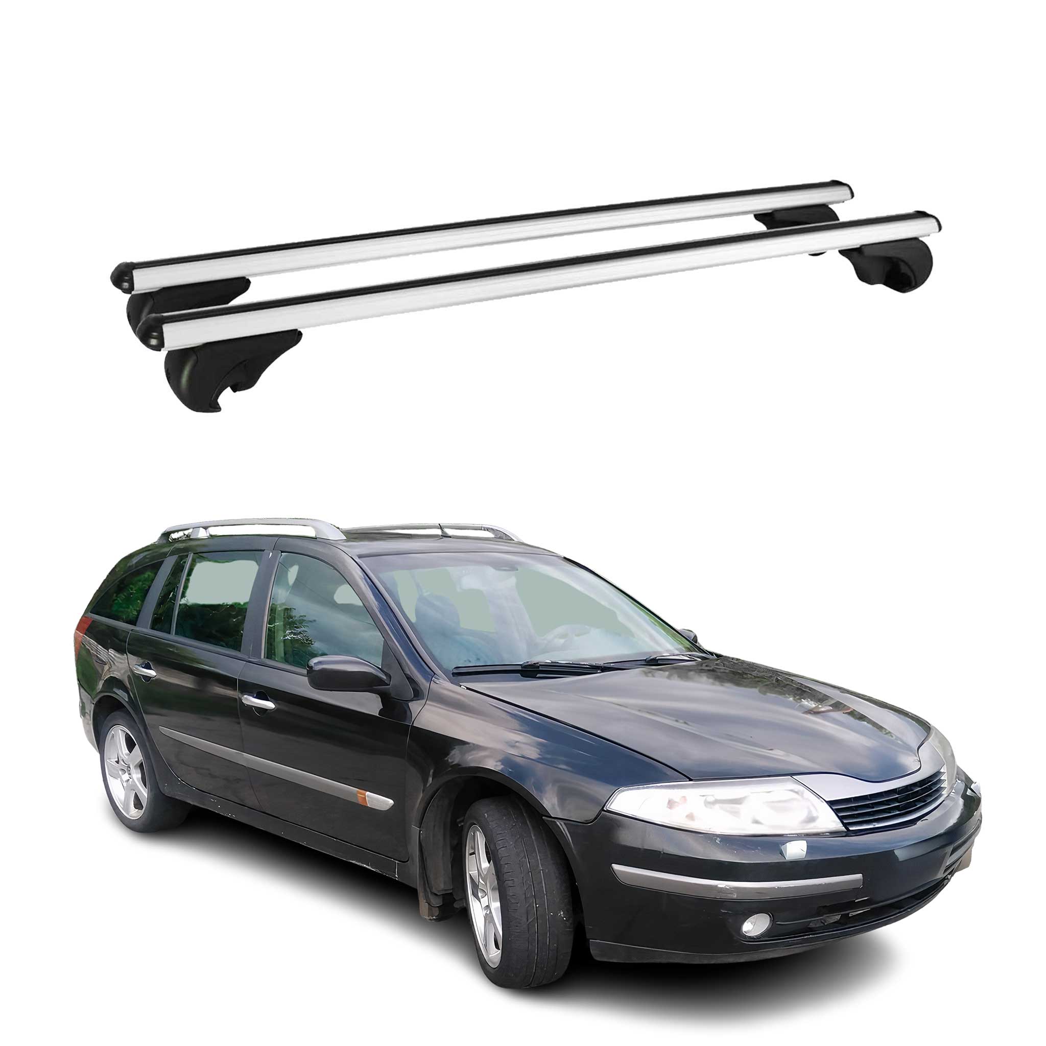 Omac Aluminium Dachträger Querträger Für Renault Laguna Ii Grandtour 2001-2008 – Tüv / Din 75302:2019 – Abschließbar – Max. 75 Kg – 2 Stangen Silber