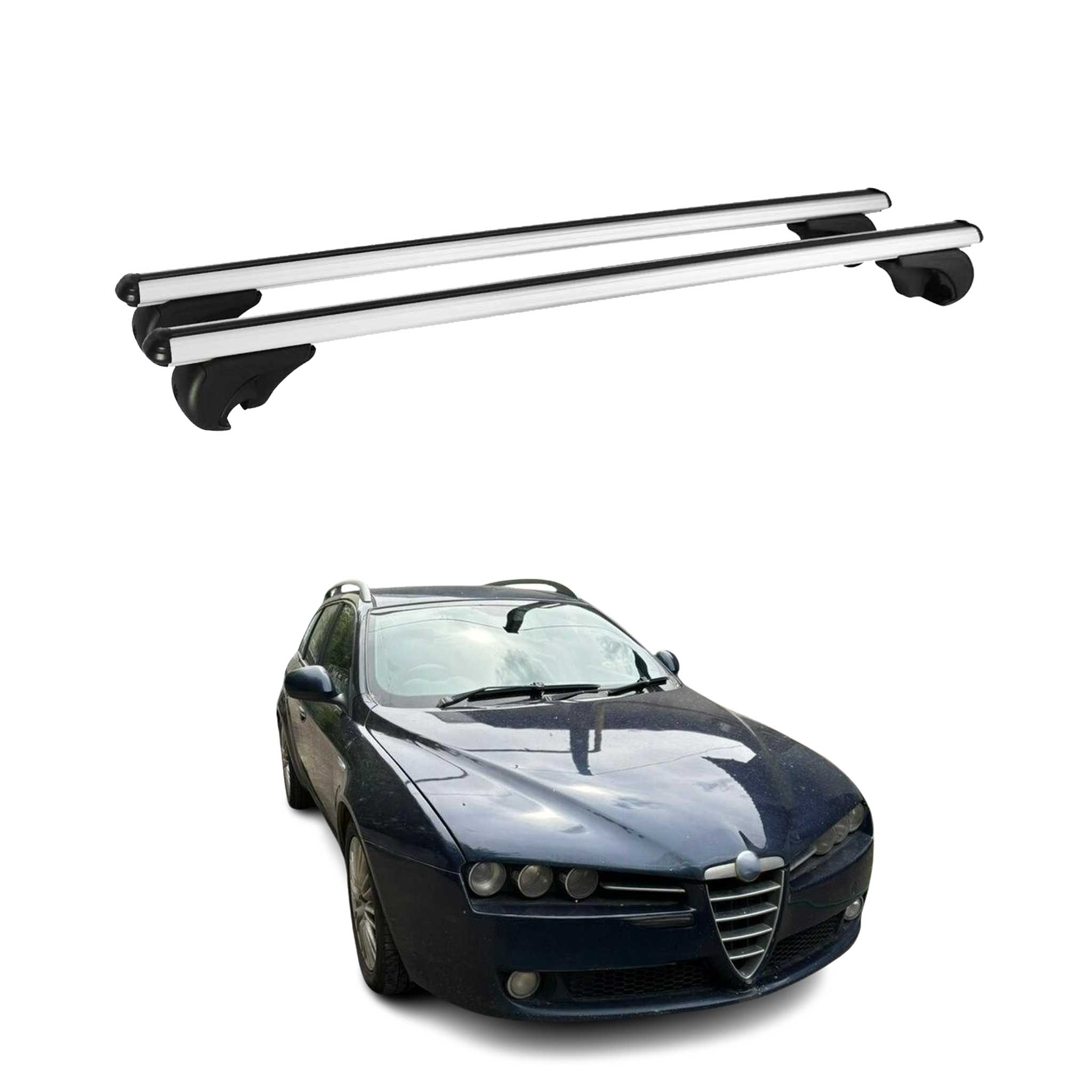 Omac Aluminium Dachträger Querträger Für Alfa Romeo 159 Sportwagen 2005-2011 – Tüv / Din 75302:2019 – Abschließbar – Max. 75 Kg – 2 Stangen Silber
