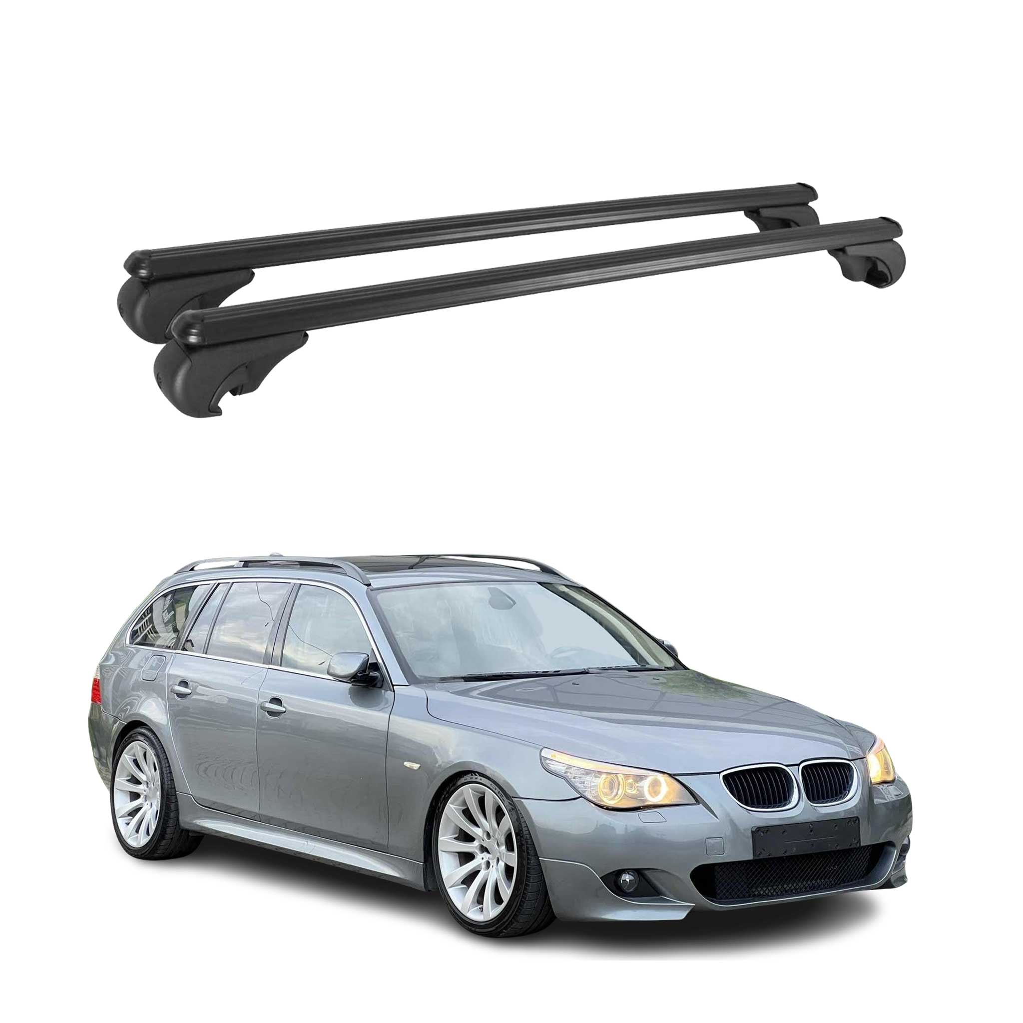 Omac Aluminium Dachträger Querträger Für Bmw 5er E61 Touring 2004-2010 / M5 E61 Touring 2007-2010 – Tüv / Din 75302:2019 – Abschließbar – Max. 75 Kg – 2 Stangen Schwarz
