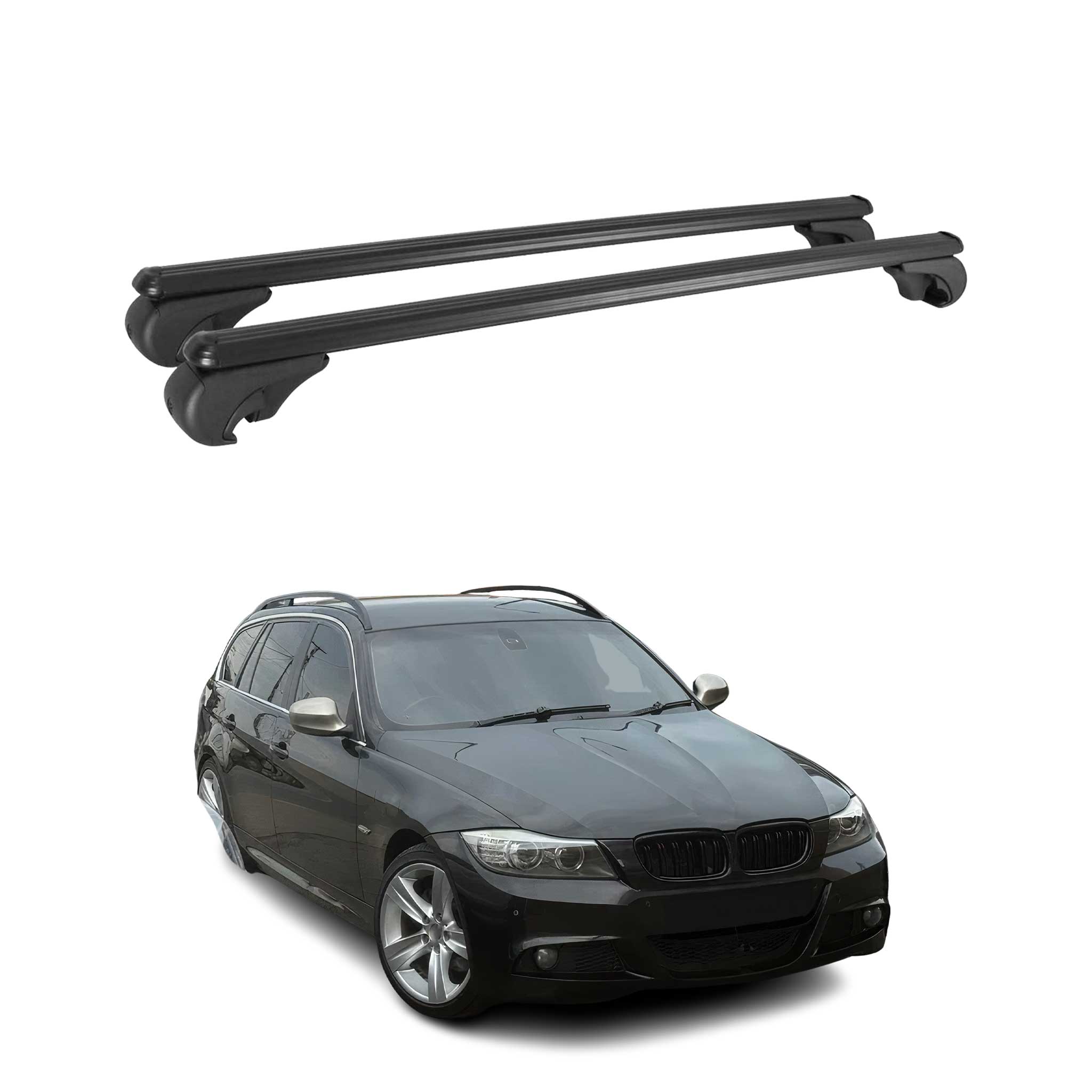 Omac Aluminium Dachträger Querträger Für Bmw 3er E91 Touring 2004-2012 – Tüv / Din 75302:2019 – Abschließbar – Max. 75 Kg – 2 Stangen Schwarz