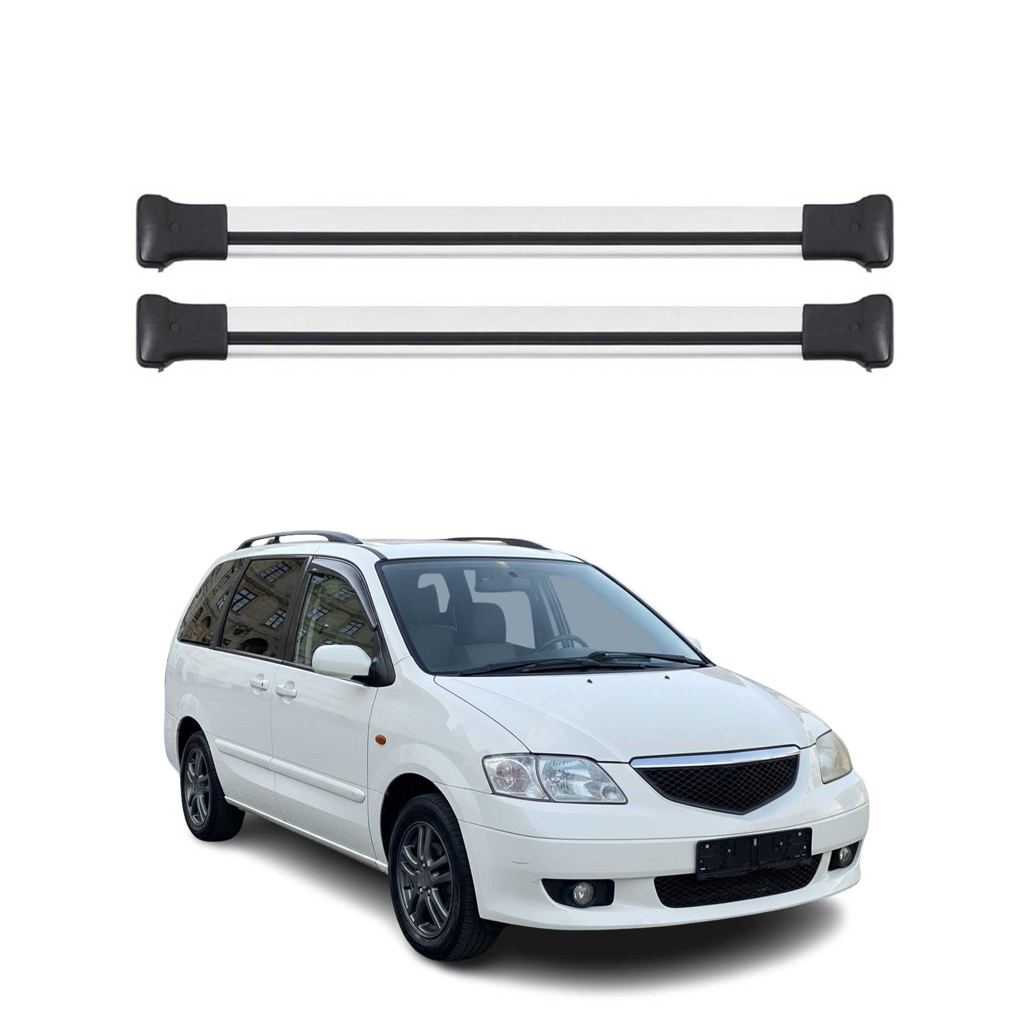 Omac Aluminium Dachträger Querträger Für Mazda Mpv Ii 2000-2006 – Max. 75 Kg – 2 Stangen Silber