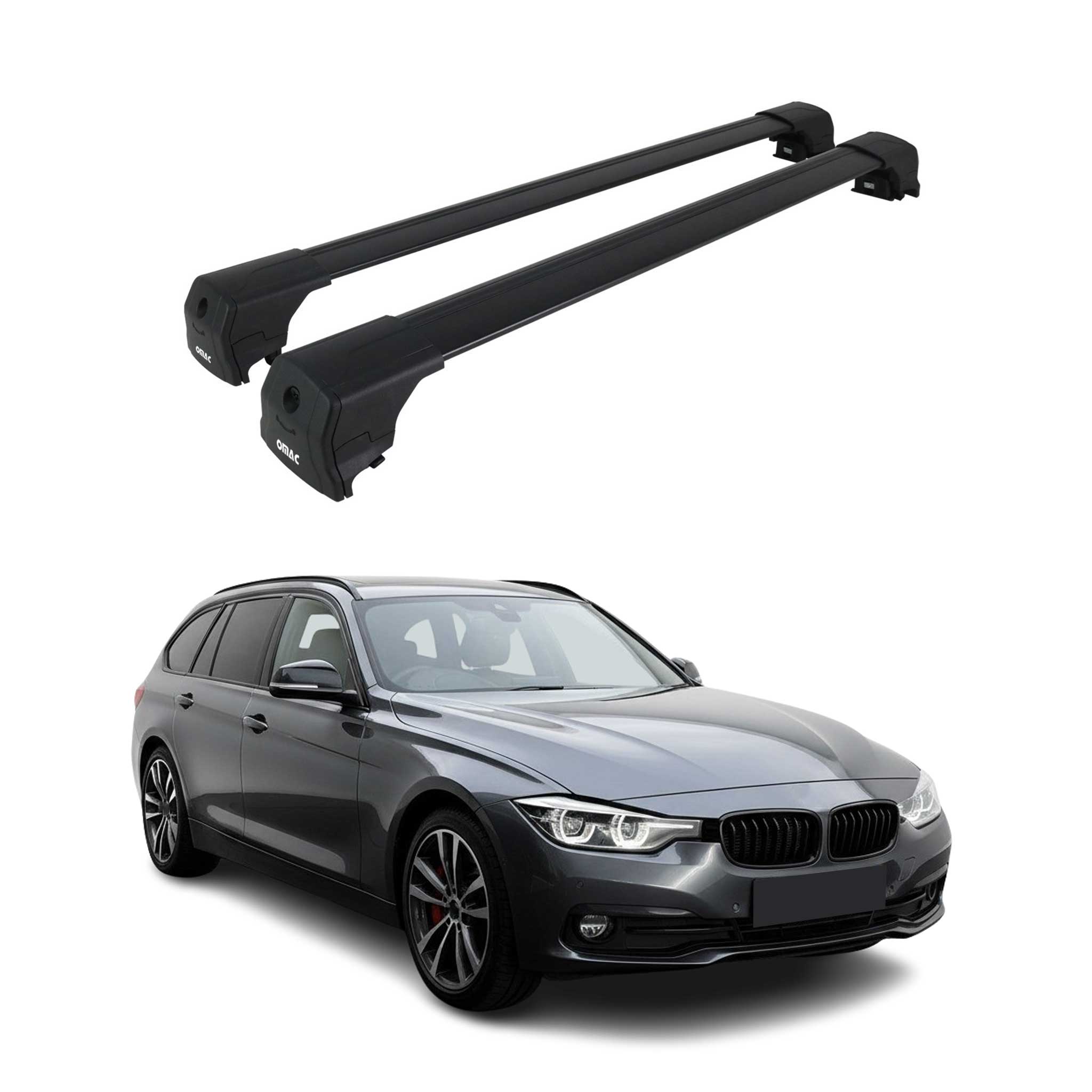 Omac Aluminium Dachträger Querträger Für Bmw 3er Touring F31 G21 2012-2026 – City Crash – Iso/pas 11154:2006 – Abschließbar – Max. 75 Kg – 2 Stangen Schwarz