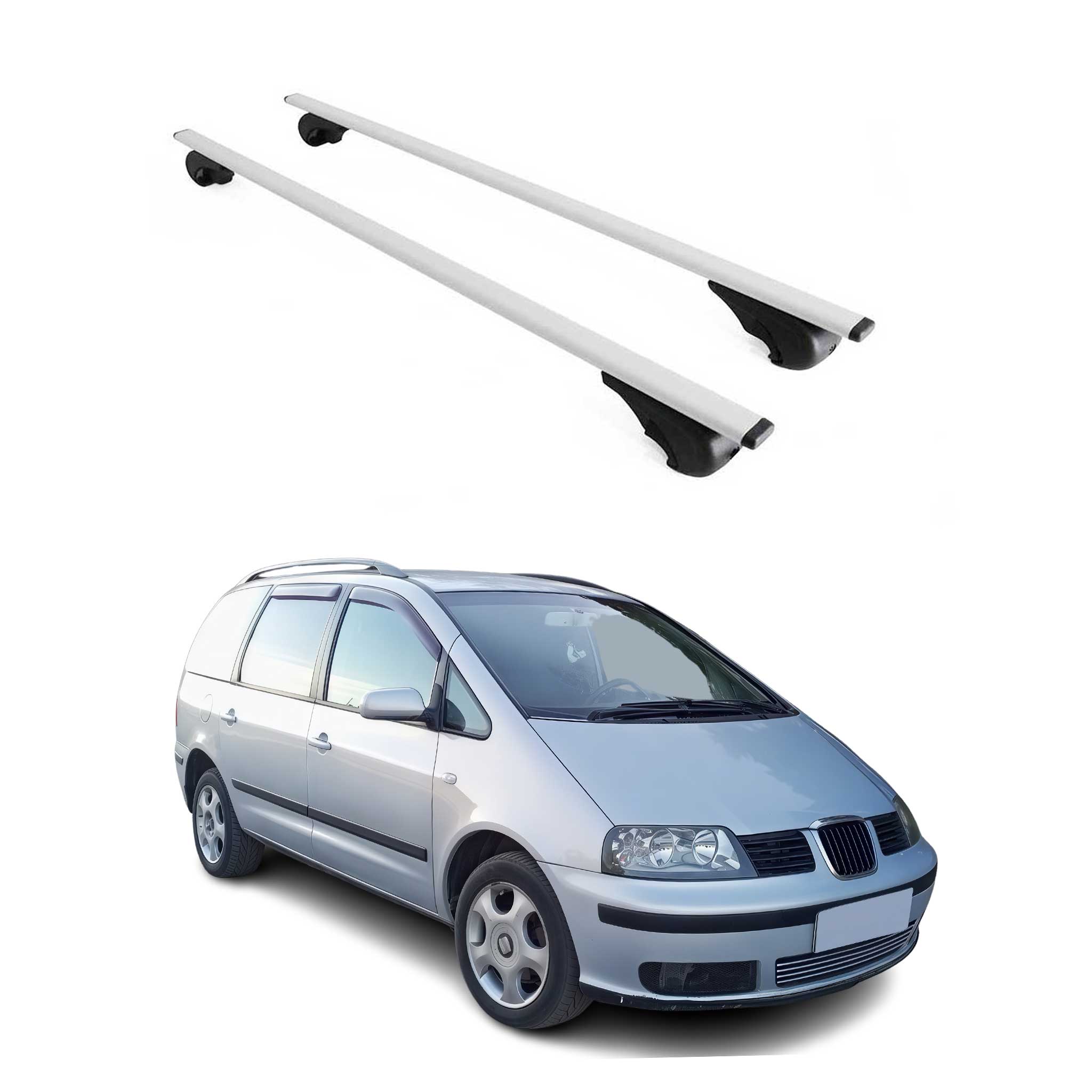 Omac Dachträger Querträger Für Seat Alhambra I 1996-2010 – Abschließbar – Max. 75 Kg – 2 Stangen Stahl Silber