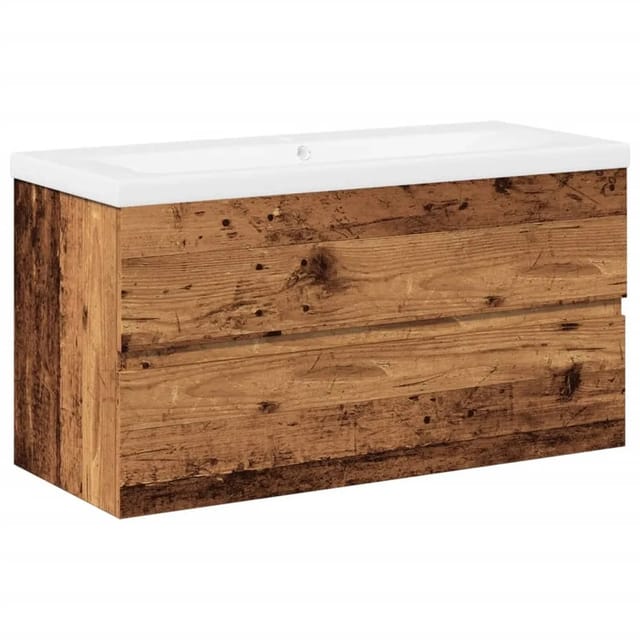 vidaXL Waschbeckenunterschrank mit Einbaubecken Altholz-Optik 3328925