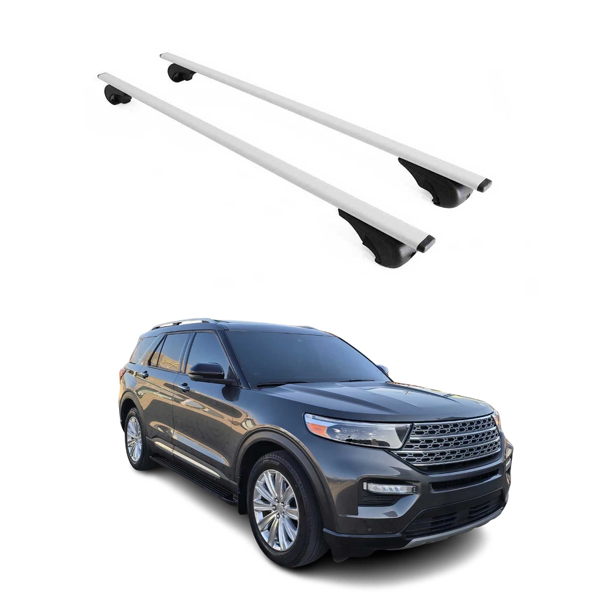 Omac Dachträger Querträger Für Ford Explorer Vi 2020-2026 – Abschließbar – Max. 75 Kg – 2 Stangen Stahl Silber