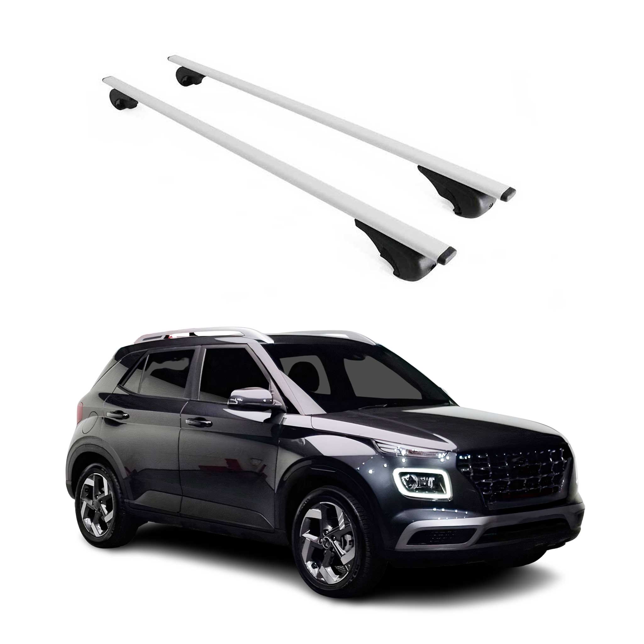 Omac Dachträger Querträger Für Hyundai Venue 2020-2026 – Abschließbar – Max. 75 Kg – 2 Stangen Stahl Silber