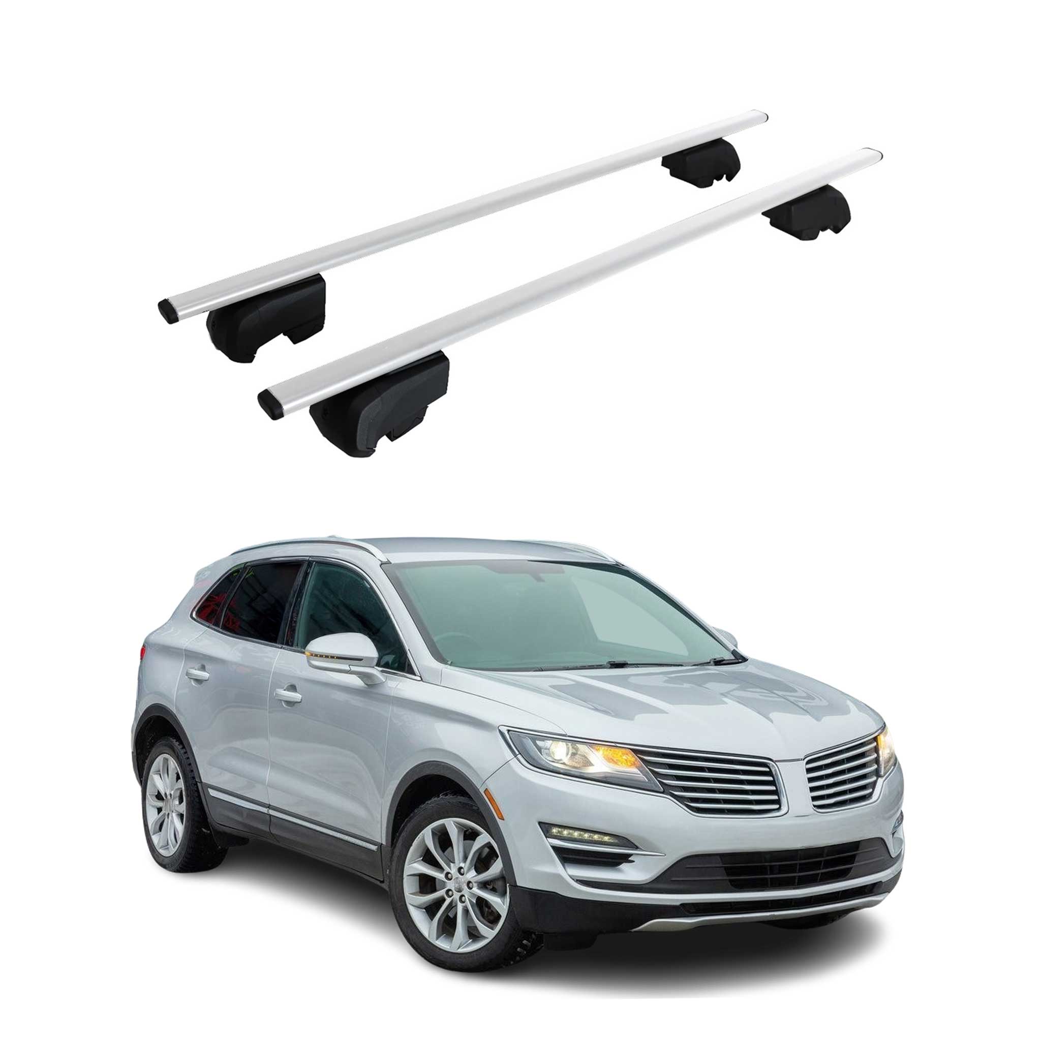 Omac Dachtrager Quertrager Für Lincoln Mkc 2015-2019 – City Crash Getestet – Iso Pas 11154:2006 – Abschliessbar – Max 75 Kg – 2 Stangen Stahl Silber