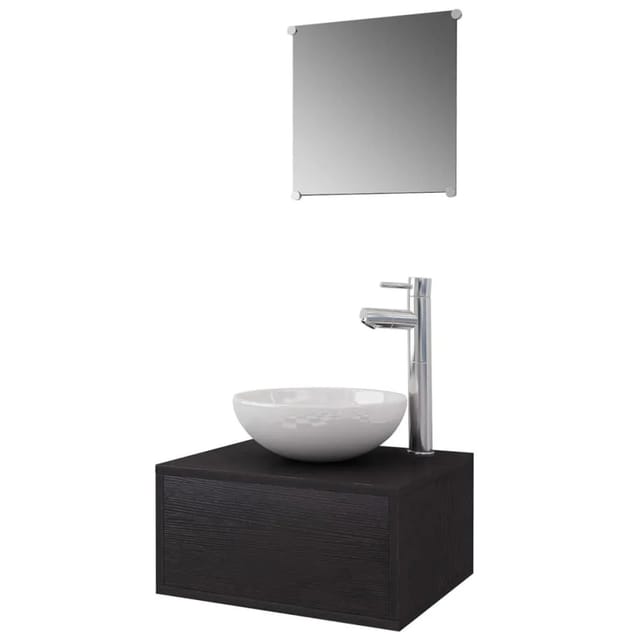 vidaXL 4-Tlg Badmöbel-Set mit Waschbecken und Wasserhahn Schwarz 273685