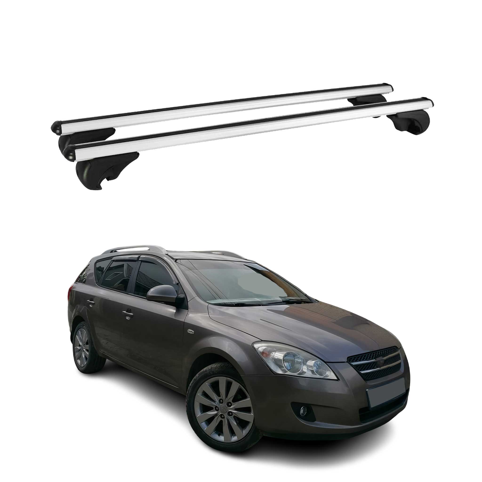 Omac Aluminium Dachträger Querträger Für Kia Ceed Kombi 2006-2018 – Tüv / Din 75302:2019 – Abschließbar – Max. 75 Kg – 2 Stangen Silber