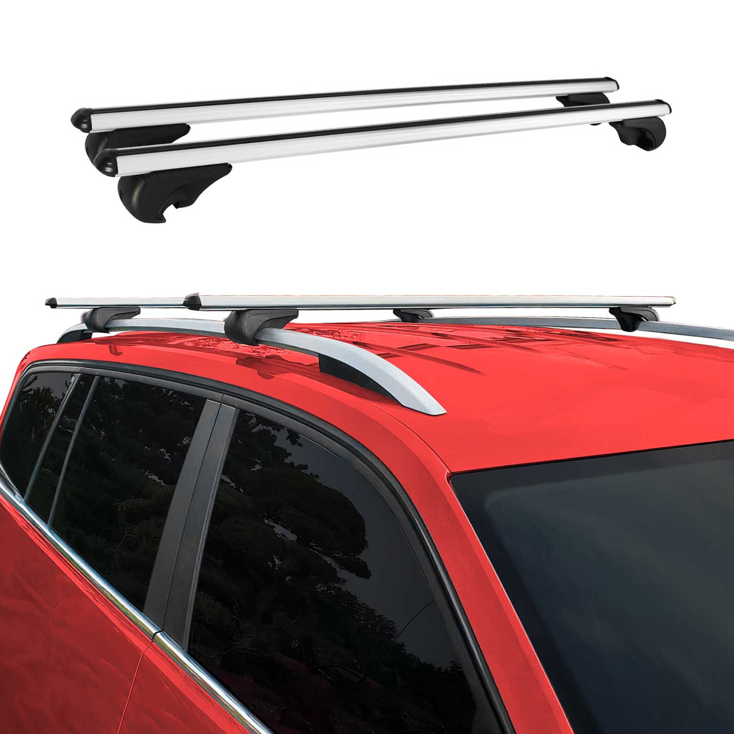 Omac Aluminium Dachträger Querträger Für Universal – Tüv / Din 75302:2019 – Abschließbar – Max. 75 Kg – 2 Stangen Silber