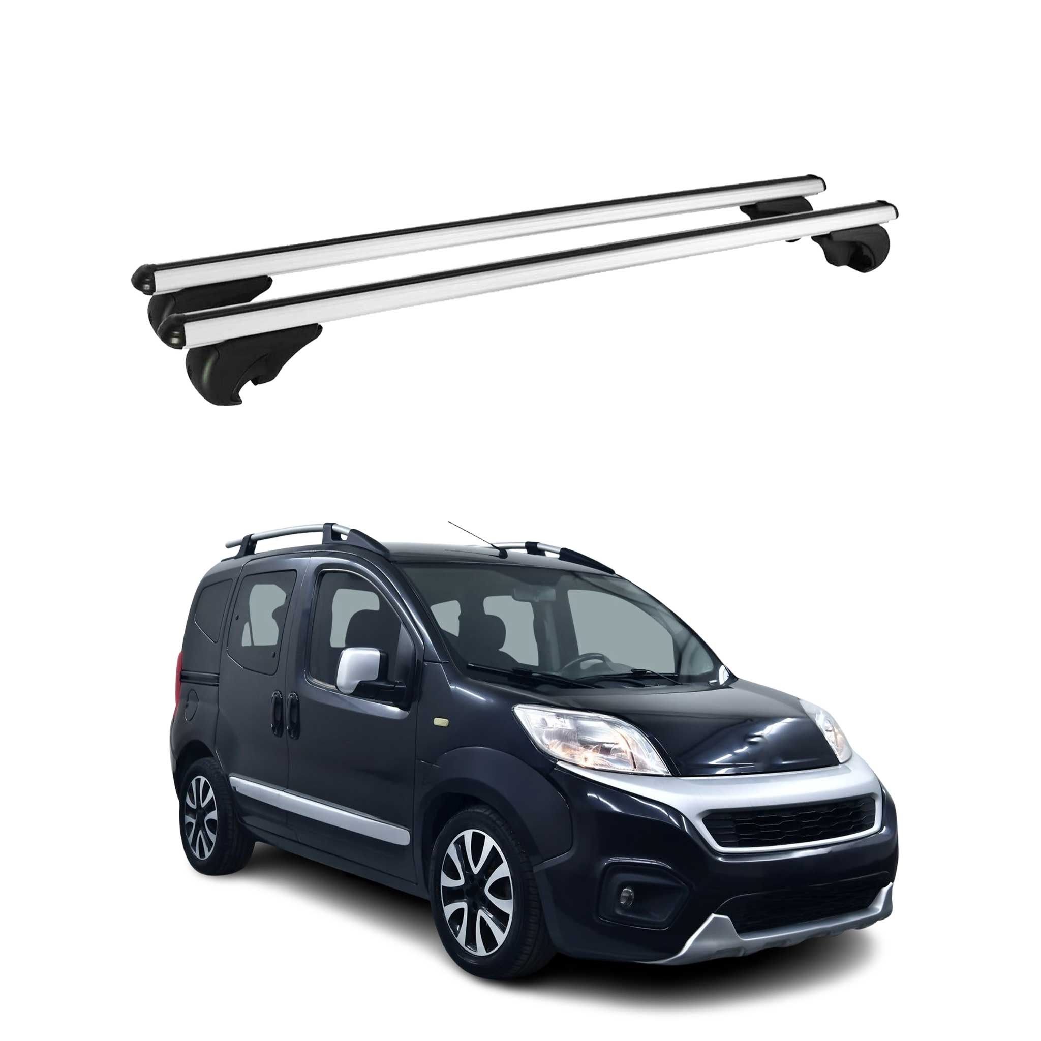 Omac Aluminium Dachträger Querträger Für Fiat Fiorino / Qubo / Bipper / Nemo 2008-2024 – Tüv / Din 75302:2019 – Abschließbar – Max. 75 Kg – 2 Stangen Silber