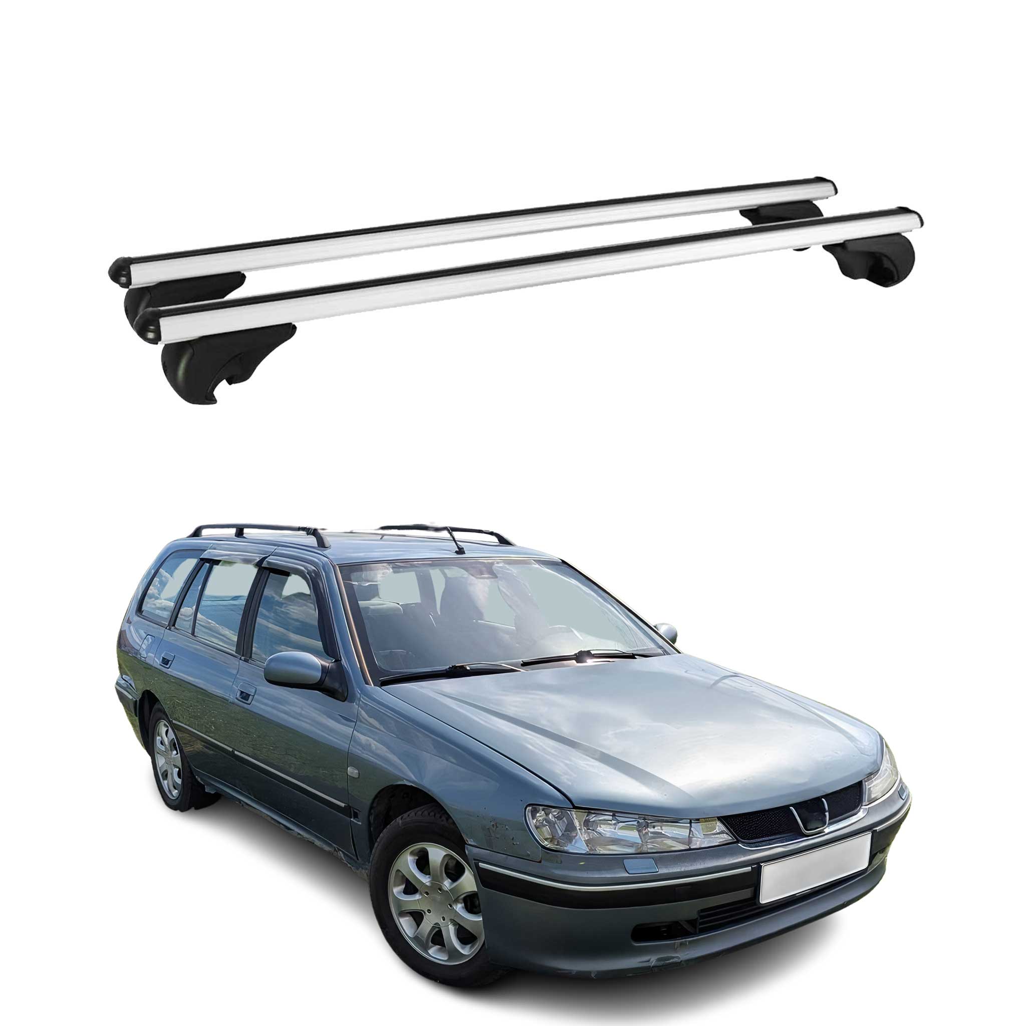 Omac Aluminium Dachträger Querträger Für Peugeot 406 Kombi 1995-2004 – Tüv / Din 75302:2019 – Abschließbar – Max. 75 Kg – 2 Stangen Silber