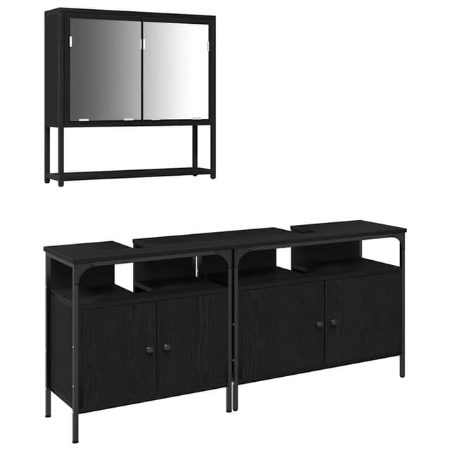 vidaXL Badezimmermöbel-Set mit Regal 3-Tlg Schwarz Holzwerkstoff 3334356