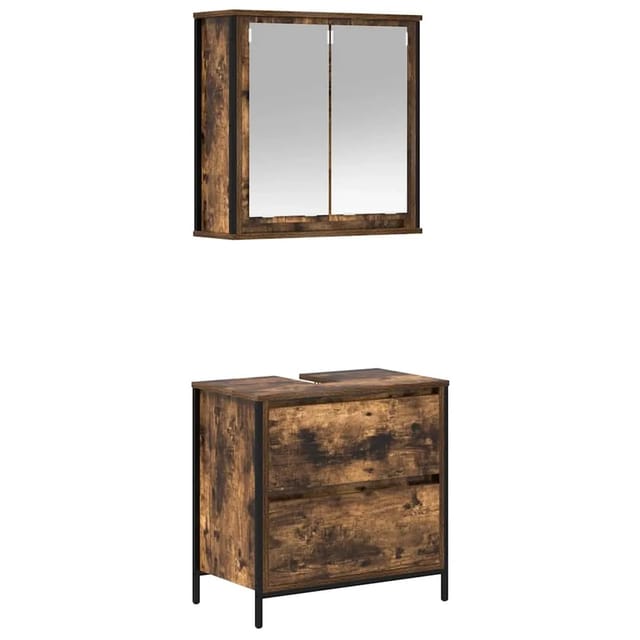 vidaXL 2-Tlg Badmöbel-Set Räuchereiche Holzwerkstoff 3328366