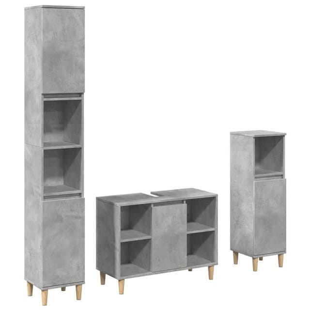 vidaXL 3-Tlg Badmöbel-Set Betongrau Holzwerkstoff 3324951
