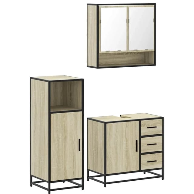 vidaXL 3-Tlg Badmöbel-Set Sonoma-Eiche Holzwerkstoff 3300986
