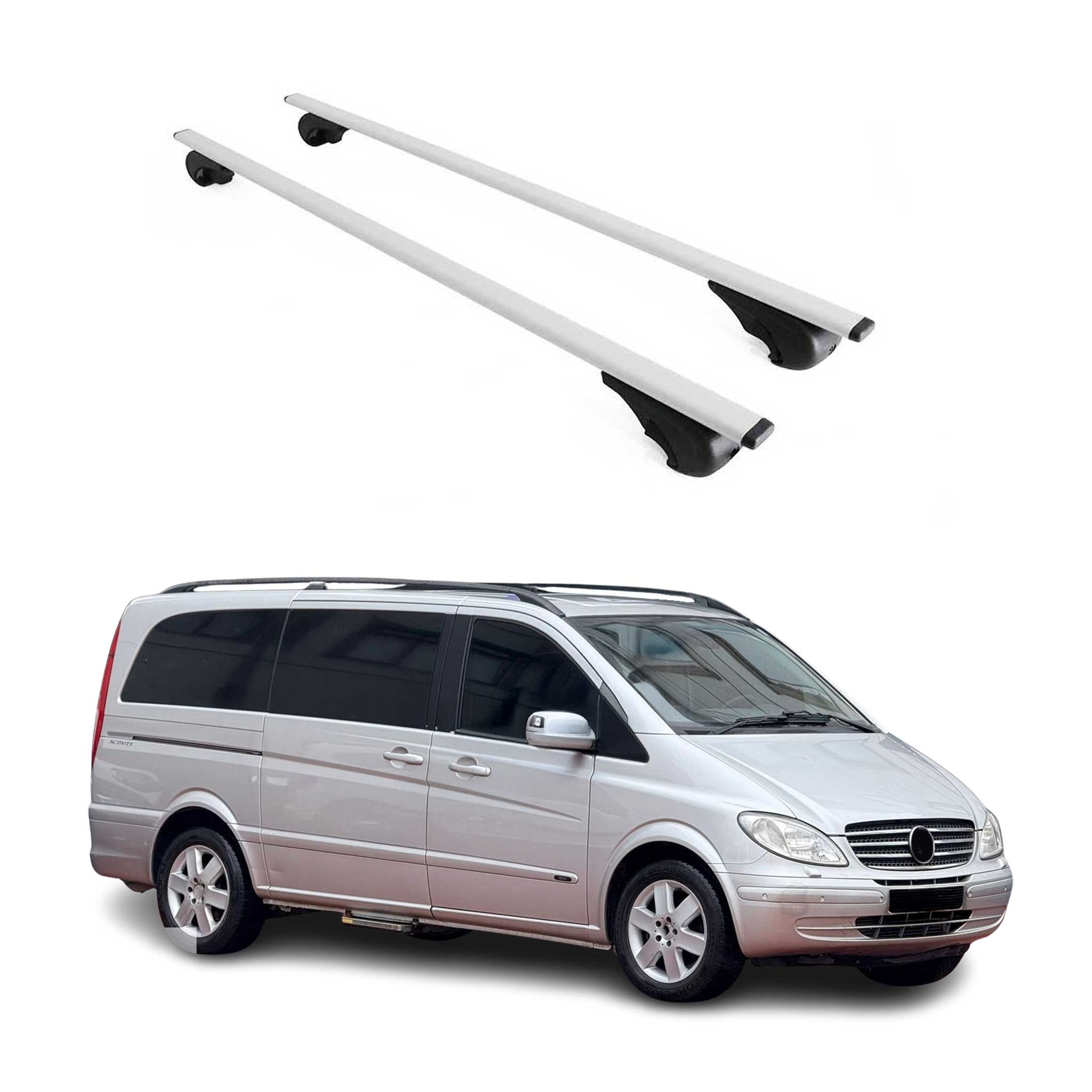 Omac Dachträger Querträger Für Mercedes Viano Vito W639 2003-2014 – Abschließbar – Max. 75 Kg – 2 Stangen Stahl Silber
