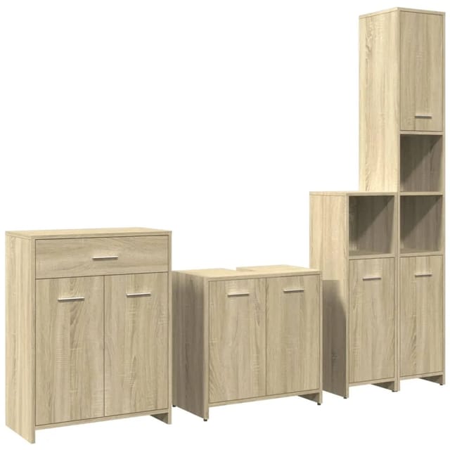 vidaXL 4-Tlg Badmöbel-Set Sonoma-Eiche Holzwerkstoff 3325044