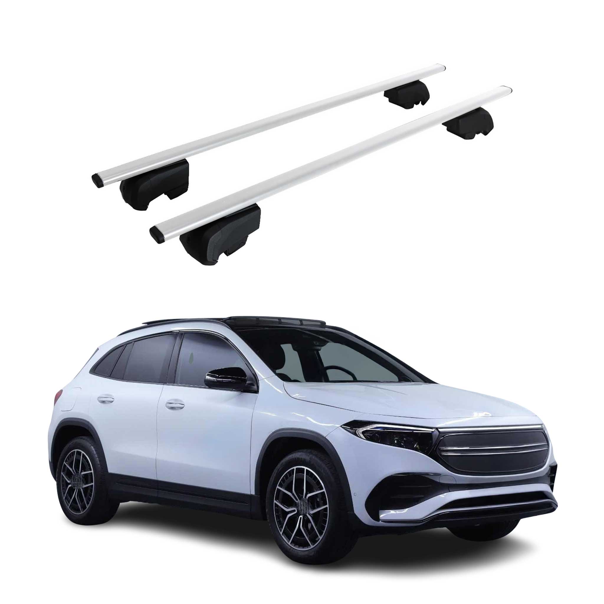 Omac Dachtrager Quertrager Für Mercedes Eqa H243 2022-2026 – City Crash Getestet – Iso Pas 11154:2006 – Abschliessbar – Max 75 Kg – 2 Stangen Stahl Silber