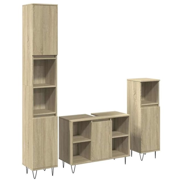 vidaXL 3-Tlg Badmöbel-Set Sonoma-Eiche Holzwerkstoff 3307680