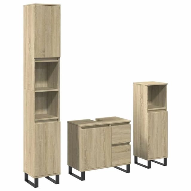 vidaXL 3-Tlg Badmöbel-Set Sonoma-Eiche Holzwerkstoff 3307678