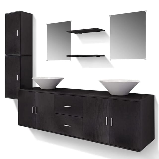 vidaXL 9-Tlg Badmöbel und Waschbecken Set Schwarz 272229