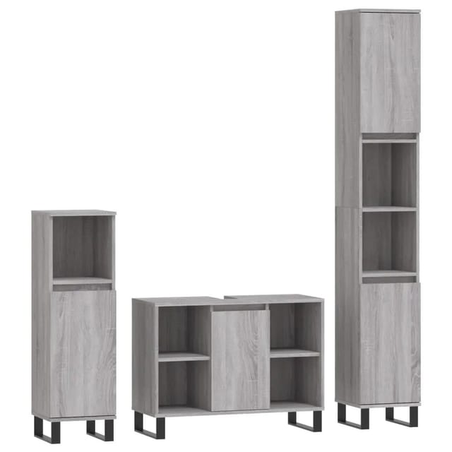 vidaXL 3-Tlg Badmöbel-Set Grau Sonoma Holzwerkstoff 3190313