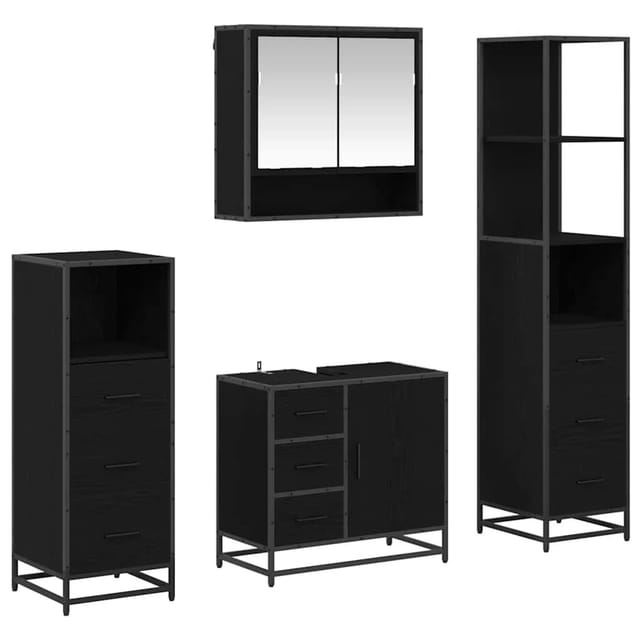 vidaXL Badezimmermöbel Set 4-Tlg Schwarz Eichen-Optik Holzwerkstoff 3402499
