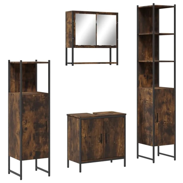 vidaXL 4-Tlg Badmöbel-Set Räuchereiche Holzwerkstoff 3214712