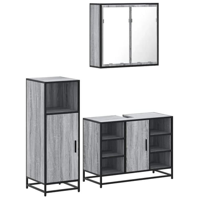 vidaXL 3-Tlg Badmöbel-Set Grau Sonoma Holzwerkstoff 3300973
