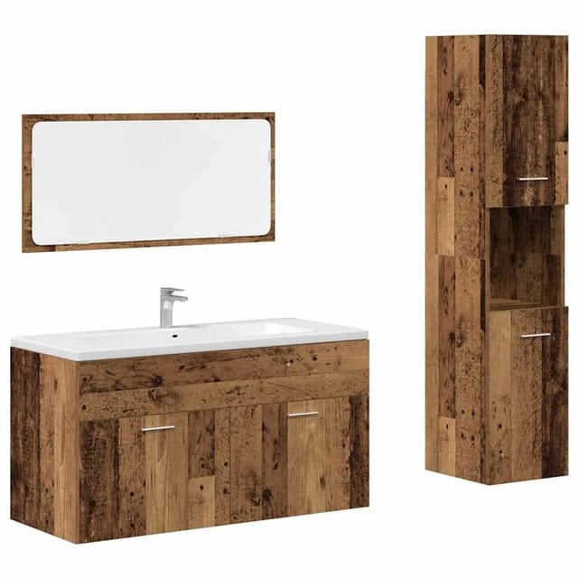 vidaXL 3-Tlg Badmöbel-Set Altholz-Optik Holzwerkstoff 3328591