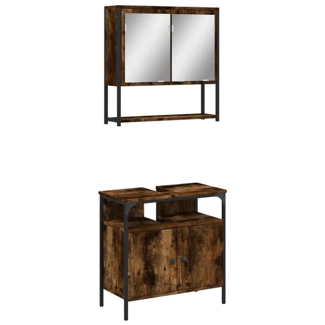 vidaXL 2-Tlg Badmöbel-Set Räuchereiche Holzwerkstoff 3214657