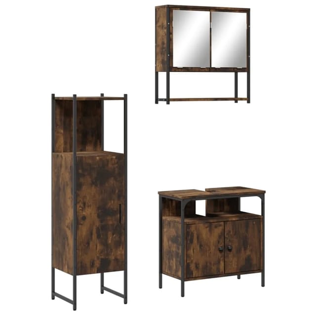 vidaXL 3-Tlg Badmöbel-Set Räuchereiche Holzwerkstoff 3214697