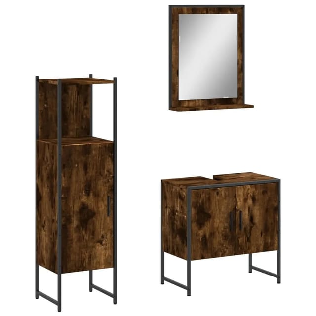 vidaXL 3-Tlg Badmöbel-Set Räuchereiche Holzwerkstoff 3214346