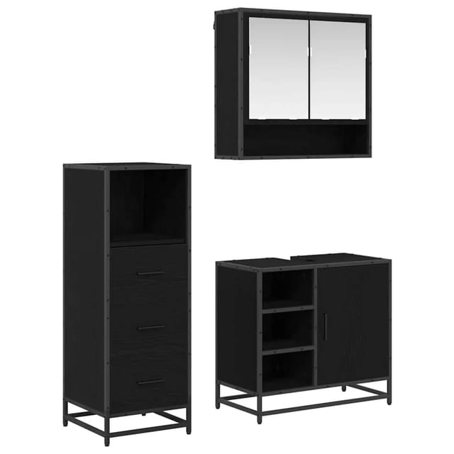 vidaXL Badezimmermöbel-Set 3-Tlg Schwarz Eichen-Optik Holzwerkstoff 3402371