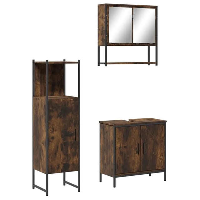 vidaXL 3-Tlg Badmöbel-Set Räuchereiche Holzwerkstoff 3214702