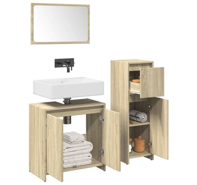 vidaXL 3-Tlg Badmöbel-Set Sonoma-Eiche Holzwerkstoff 3324973
