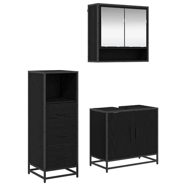 vidaXL Badezimmermöbel Set 3-Tlg Schwarz Eichen-Optik Holzwerkstoff 3402446