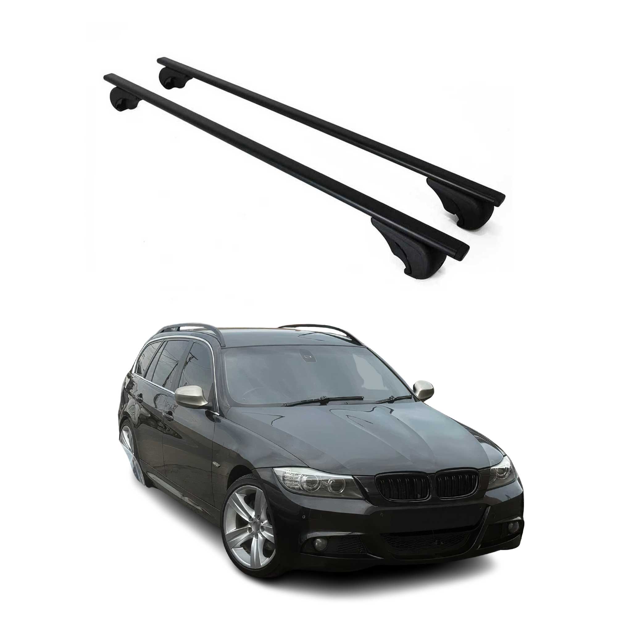 Omac Dachträger Querträger Für Bmw 3er E91 Touring 2004-2012 – Abschließbar – Max. 75 Kg – 2 Stangen Schwarz