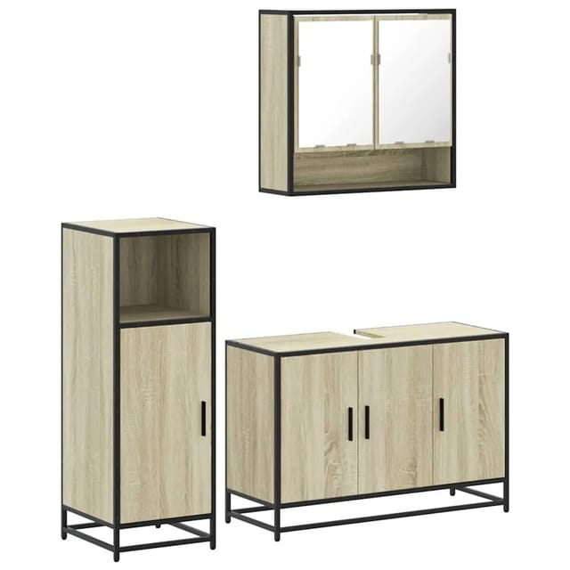 vidaXL 3-Tlg Badmöbel-Set Sonoma-Eiche Holzwerkstoff 3300981