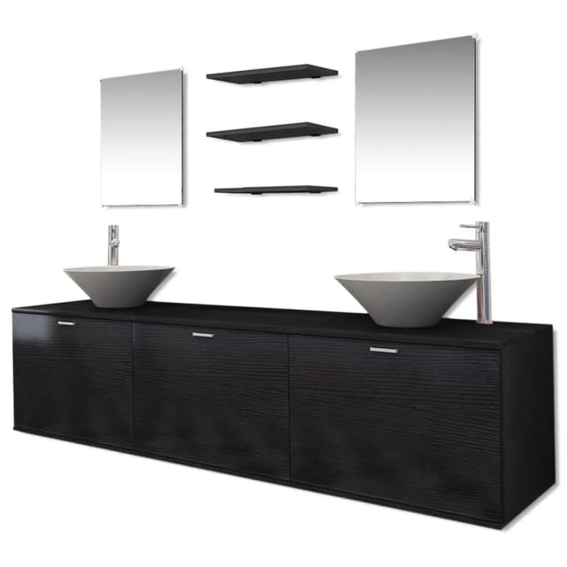 vidaXL 10-Tlg Badmöbel-Set mit Waschbecken und Wasserhahn Schwarz 273691