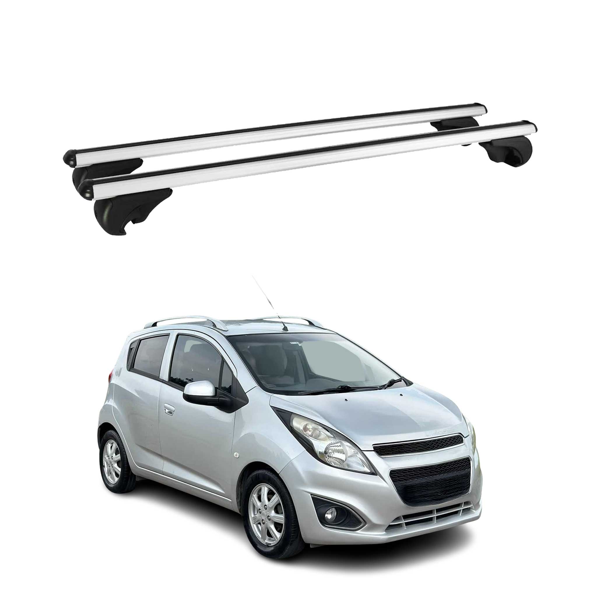 Omac Aluminium Dachträger Querträger Für Chevrolet Spark Schrägheck 2010-2015 – Tüv / Din 75302:2019 – Abschließbar – Max. 75 Kg – 2 Stangen Silber