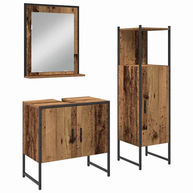 vidaXL Badezimmermöbel-Set mit Regal mit Tür 3-Tlg Braun Holzwerkstoff 3334357