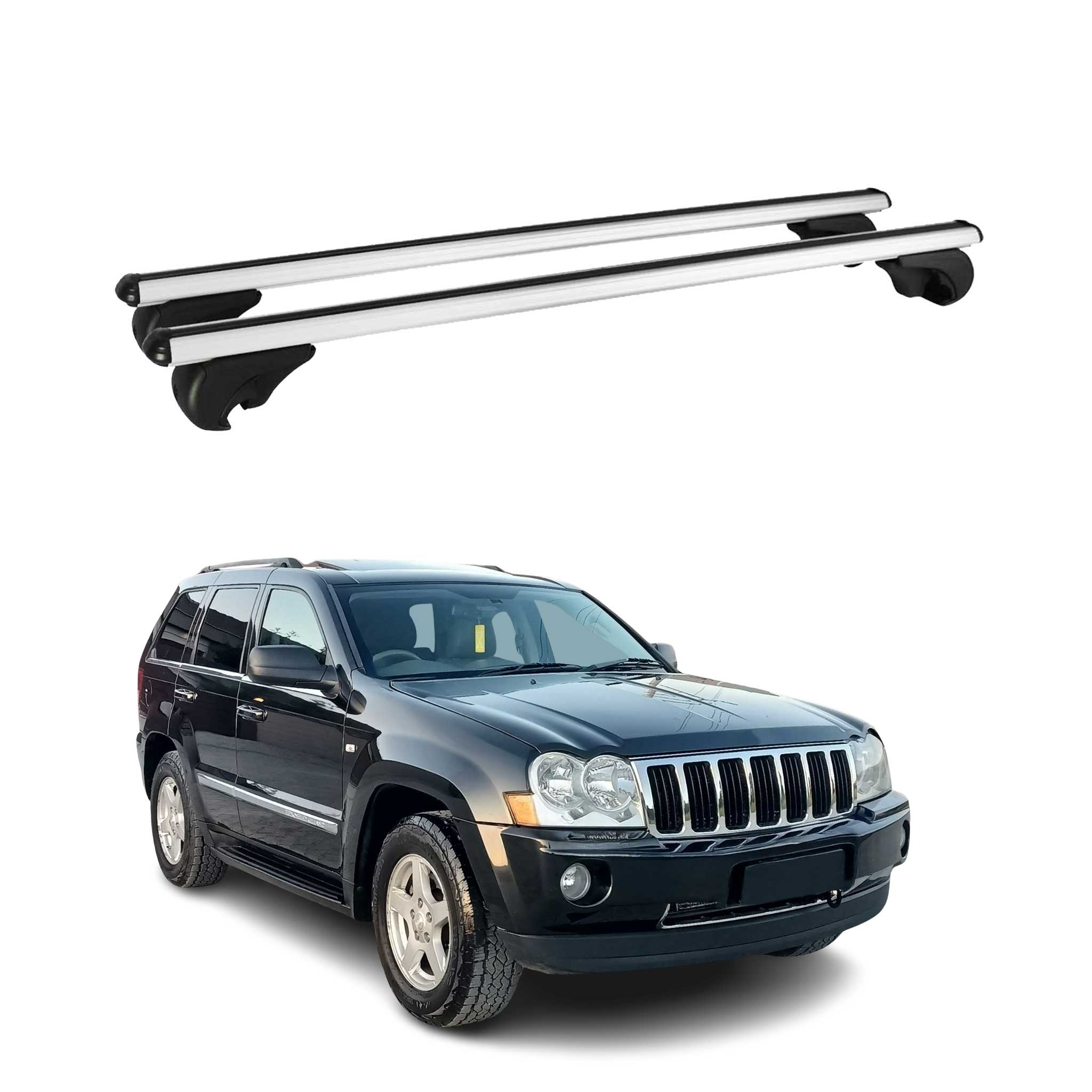 Omac Aluminium Dachträger Querträger Für Jeep Grand Cherokee Wk 2005-2010 – Tüv / Din 75302:2019 – Abschließbar – Max. 75 Kg – 2 Stangen Silber