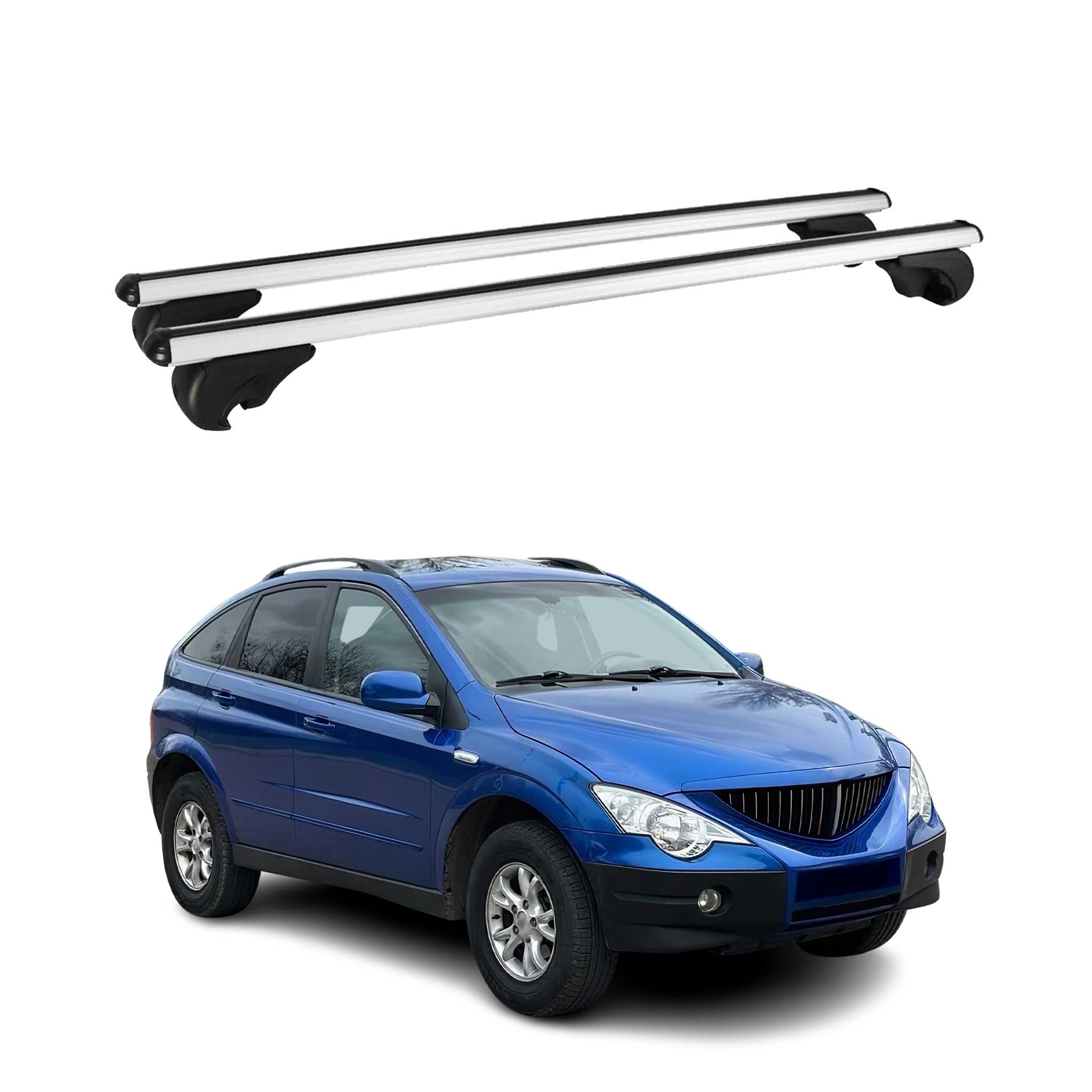 Omac Aluminium Dachträger Querträger Für Ssangyong Actyon 2006-2011 – Tüv / Din 75302:2019 – Abschließbar – Max. 75 Kg – 2 Stangen Silber