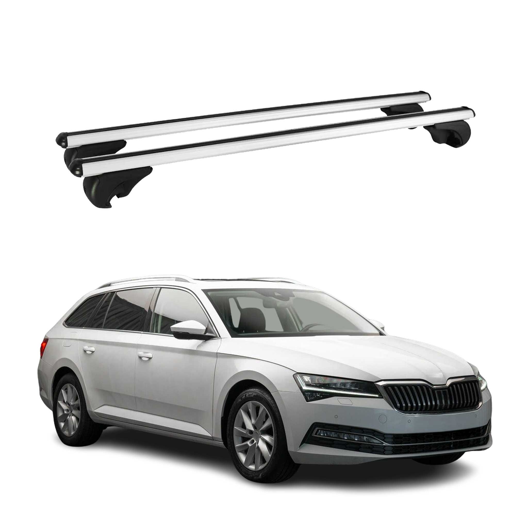 Omac Aluminium Dachträger Querträger Für Skoda Superb Iii Kombi 2019-2024 Fl – Tüv / Din 75302:2019 – Abschließbar – Max. 75 Kg – 2 Stangen Silber