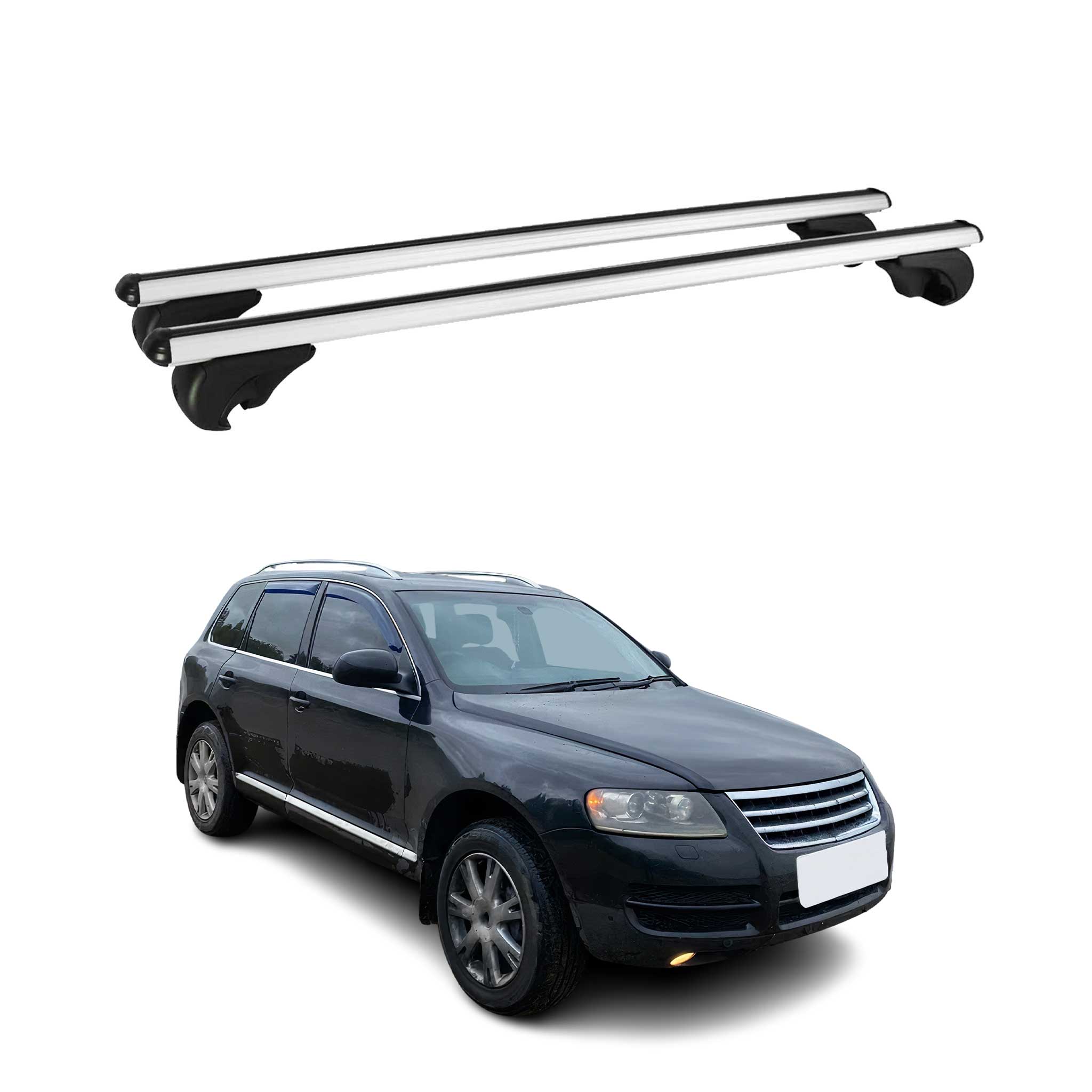 Omac Aluminium Dachträger Querträger Für Vw Touareg I 2002-2010 – Tüv / Din 75302:2019 – Abschließbar – Max. 75 Kg – 2 Stangen Silber