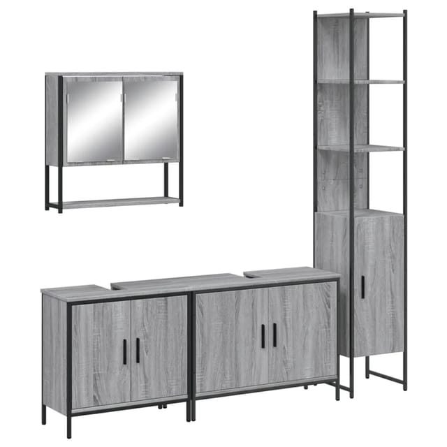 vidaXL 4-Tlg Badmöbel-Set Grau Sonoma Holzwerkstoff 3214693
