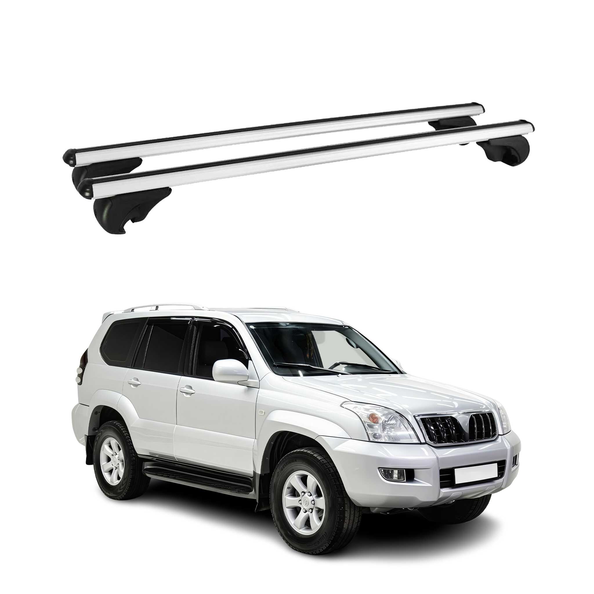 Omac Aluminium Dachträger Querträger Für Toyota Land Cruiser J100 1998-2007 – Tüv / Din 75302:2019 – Abschließbar – Max. 75 Kg – 2 Stangen Silber