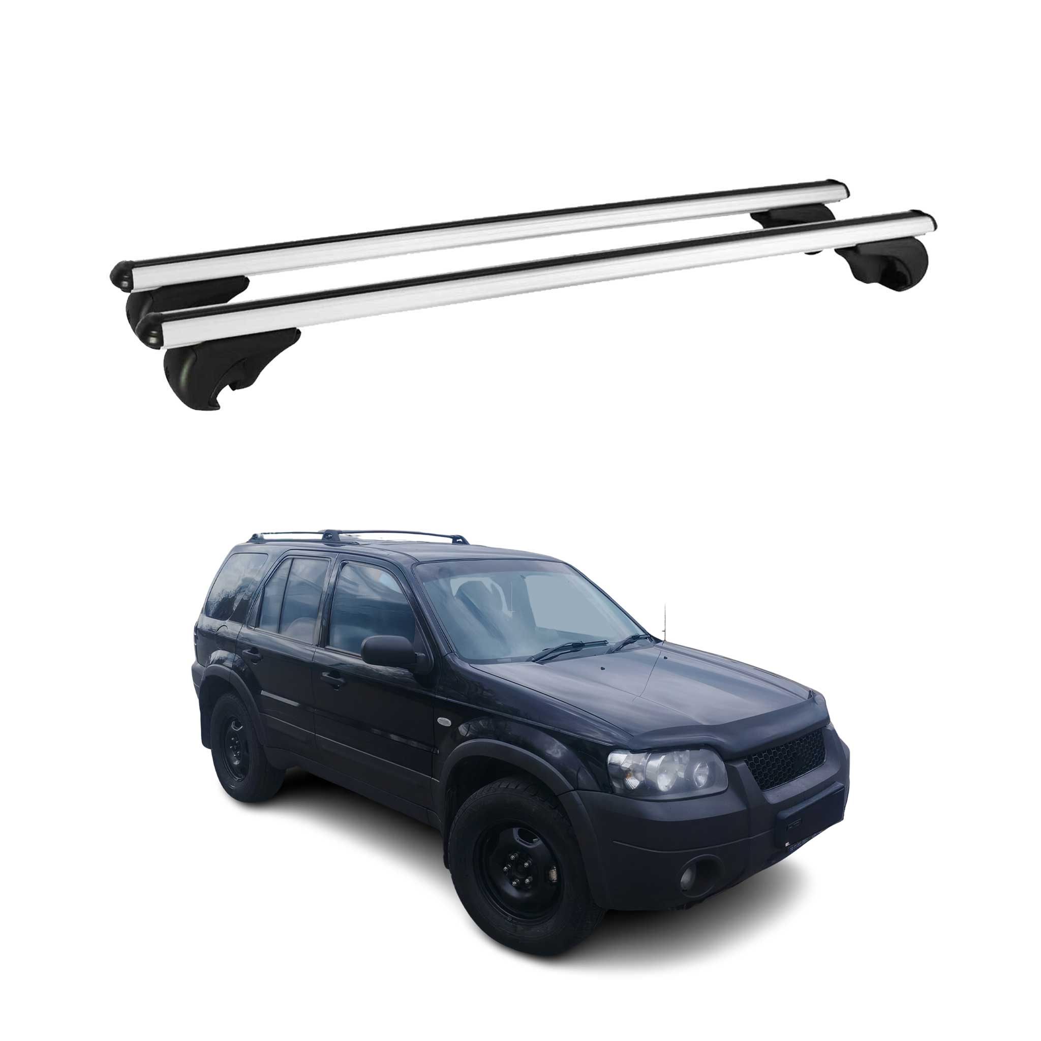 Omac Aluminium Dachträger Querträger Für Ford Maverick Ii 2001-2006 – Tüv / Din 75302:2019 – Abschließbar – Max. 75 Kg – 2 Stangen Silber